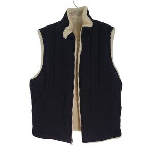 J Crew Womens Beige Black Full Zip Reversible Vest Mock Neck With Pockets Size M